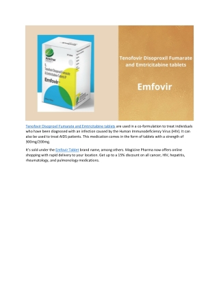 Tenofovir Disoproxil Fumarate and Emtricitabine tablets