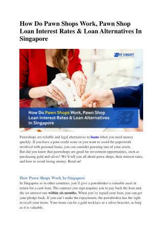 Pawn Shop Loan Interest Rates & Loan Alternatives In Singapore