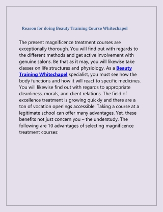 Visit for Beauty Training Whitechapel,