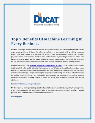Top 7 Benefits Of Machine Learning In Every Business