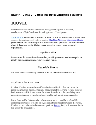 BIOVIA - VIAS3D - Virtual Integrated Analytics Solutions