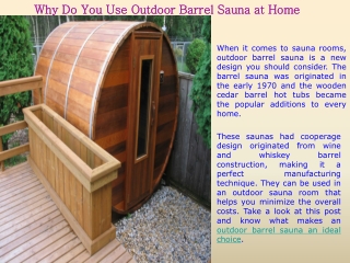 Why Do You Use Outdoor Barrel Sauna at Home?