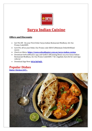 5% - Surya Indian Restaurant Menu Modbury SA