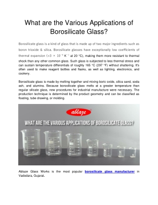 What are the Various Applications of Borosilicate Glass