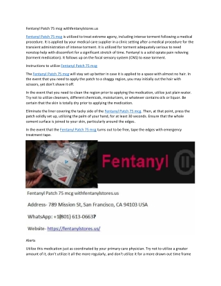 Fentanyl Patch 75 mcg withfentanylstores.us