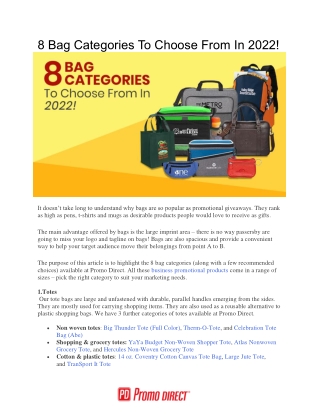 8 Bag Categories to Choose From In 2022 | Business Promo Items