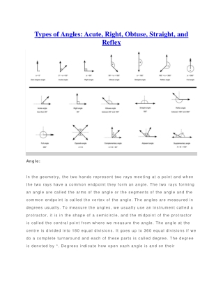 Types of Angles Acute, Right, Obtuse, Straight, and Reflex