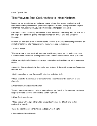 Ways to Stop Cockroaches to Infest Kitchens_ Cycreek Pest