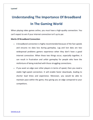 Understanding The Importance Of Broadband In The Gaming World