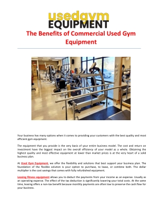 The Benefits of Commercial Used Gym Equipment