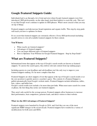 Complete Google Featured Snippets Guide - PDF