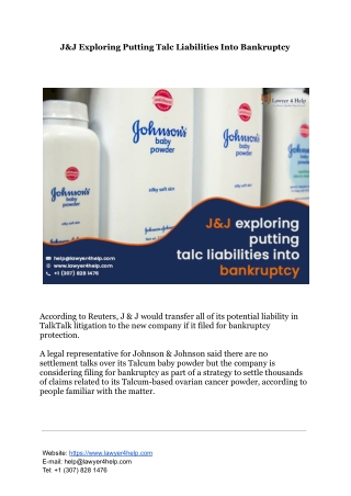 J&J Exploring Putting Talc Liabilities Into Bankruptcy