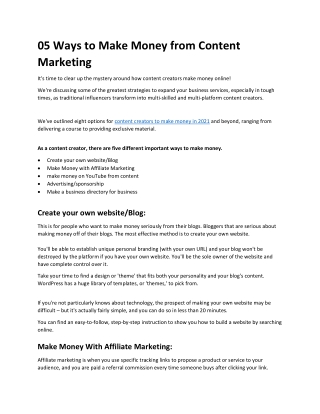 05 Ways to Make Money from Content Marketing