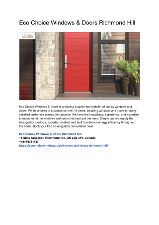 Eco Choice Windows & Doors Richmond Hill