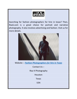 Fashion Photographers for Hire in Texas  Riazk.com