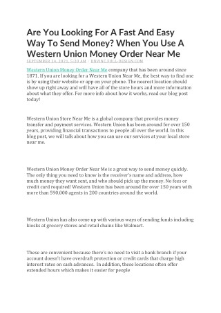 Are You Looking For A Fast And Easy Way To Send Money.  When You Use A Western Union Money Order Near Me