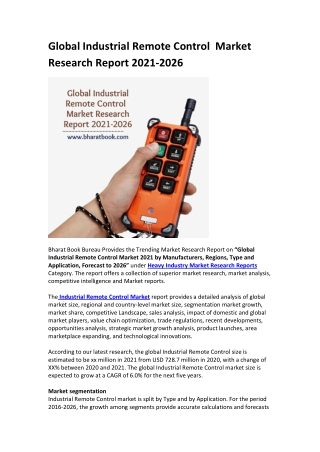 Global Industrial Remote Control Market 2021 by Manufacturers, Regions, Type and Application, Forecast to 2026