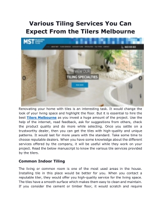 Various Tiling Services You Can Expect From the Tilers Melbourne
