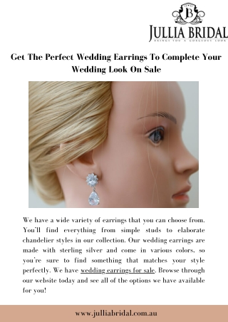 Get The Perfect Wedding Earrings To Complete Your Wedding Look On Sale