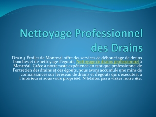Nettoyage Professionnel des Drains