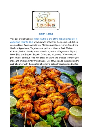 5% Off - Indian Tadka Restaurant Augustine Heights Menu,QLD