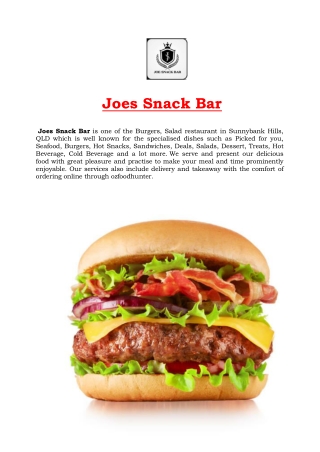 5% Off - Joes Snack Bar Burgers, Salads Menu Sunnybank Hills, QLD