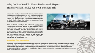 Why Do You Need To Hire a Professional Airport Transportation Service For Your Business Trip