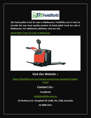 Hand Pallet Truck for Sale in Melbourne | forklift4u.com