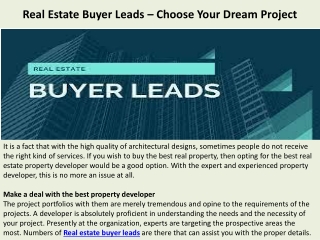 Real Estate Buyer Leads – Choose Your Dream Project