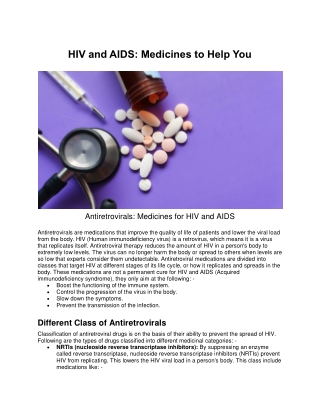 HIV and AIDS - Medicines to Help You