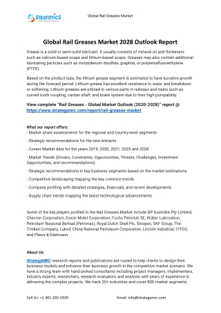 2021 Rail Greases Market Global Analysis Report