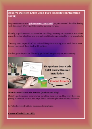 Know About Quicken Error Code 1603