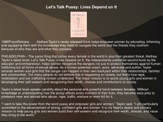 Let’s Talk Pussy: Lives Depend on It
