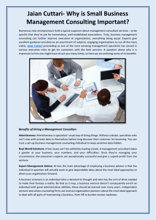 Jaian Cuttari- Why is Small Business Management Consulting Important