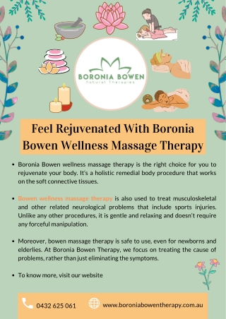 Feel Rejuvenated With Boronia Bowen Wellness Massage Therapy