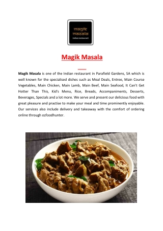 25% Off- Magik Masala Indian Restaurant Parafield Gardens, SA