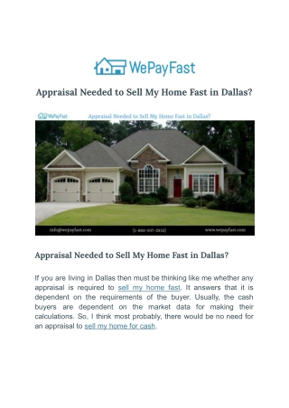 Appraisal Needed to Sell My Home Fast in Dallas