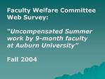 Faculty Welfare Committee Web Survey: Uncompensated Summer work by 9-month faculty at Auburn University Fall 2004
