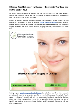 Effective Facelift Surgery in Chicago—Rejuvenate Your Face and Be the Best of You!.docx