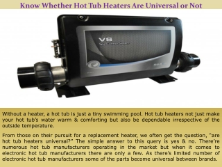 Know Whether Hot Tub Heaters Are Universal or Not