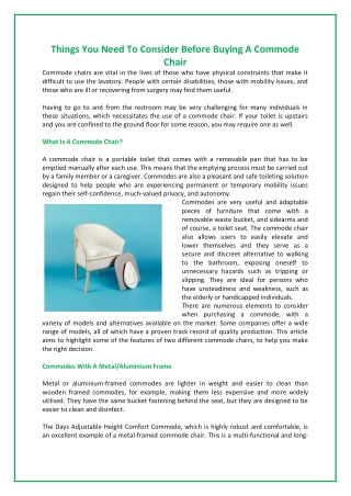 Things You Need To Consider Before Buying A Commode Chair