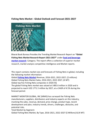 Global Fishing Nets Market Size, Forecast to 2021-2027