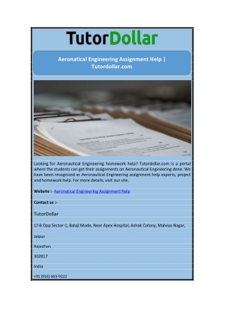 Aeronatical Engineering Assignment Help | Tutordollar.com