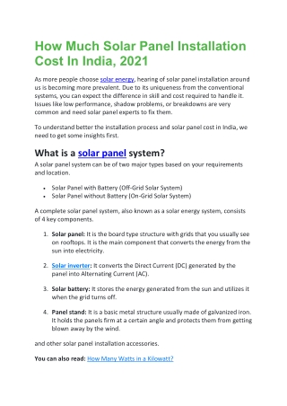 How Much Solar Panel Installation Cost In India [2021]