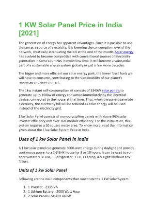 1 KW Solar Panel Price in India [2021]