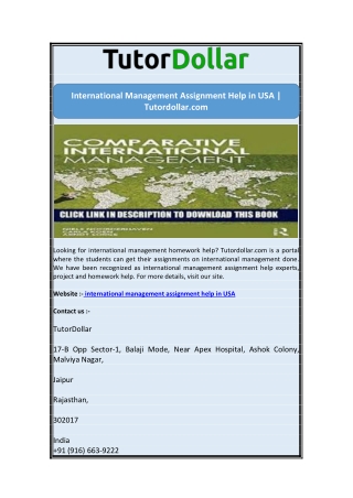 International Management Assignment Help in USA | Tutordollar.com