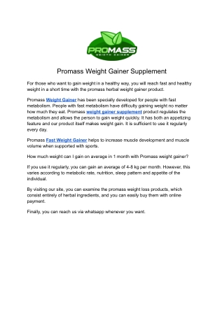 Promass Weight Gainer Supplement