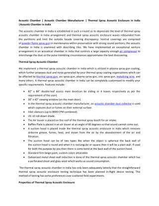 Acoustic Chamber | Acoustic Chamber Manufacturer | Thermal Spray Acoustic Enclos