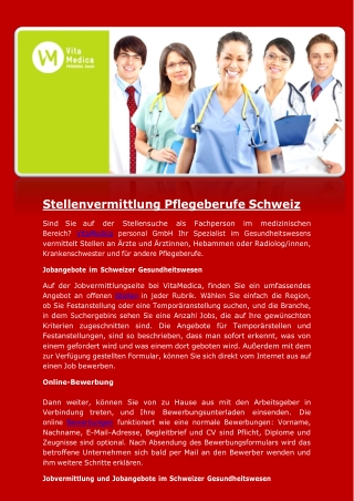 Stellenvermittlung Pflegeberufe Schweiz