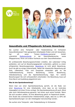 Gesundheits und Pflegeberufe Schweiz Bewerbung